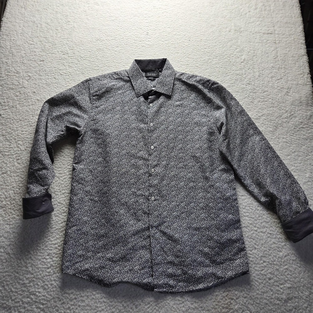Nicole Miller Dress Shirt Mens L 16-16.5 34/35 Black Spotted Slim Fit LS